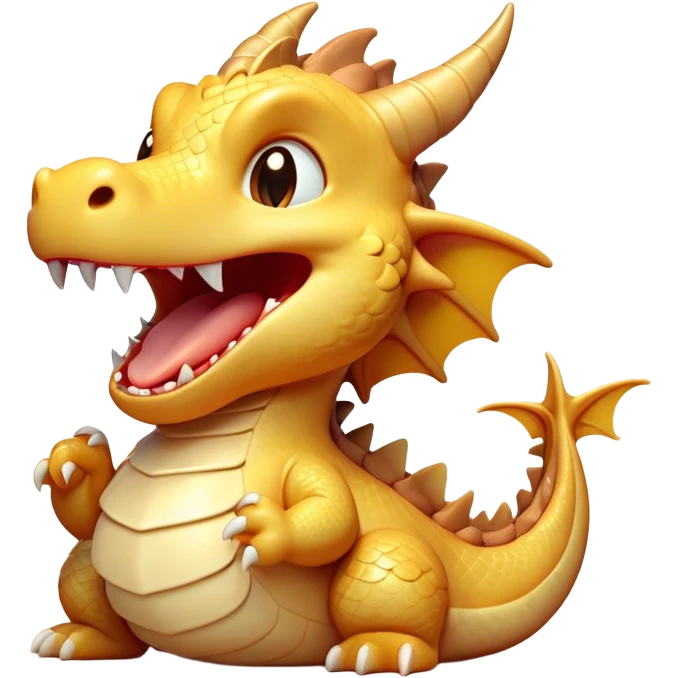 Cinematic Cute Yawning Dragon Portrait Emoji, Head tilted slightly with a dramatic, wide-open yawn, showcasing a soft, lustrous scaled body with gently drooping fins and half-closed, drowsy eyes, Simplified yet irresistibly adorable features, highly detailed, glowing with a soft, cozy mythical glow, high shine, relaxed yet expressive, stylized with a dash of fantastical charm, soft glowing outline, capturing the essence of a sleepy yet affectionate dragon that seems ready to stretch out and rest in its enchanted lair! emoji