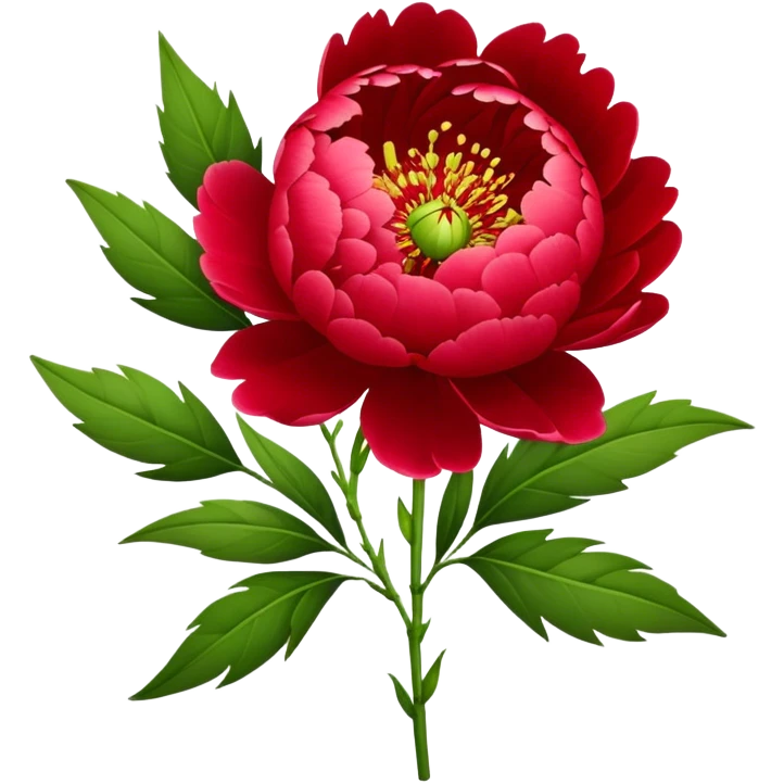 bouquet red Peony, luxuriant, stem, leaf, bud emoji