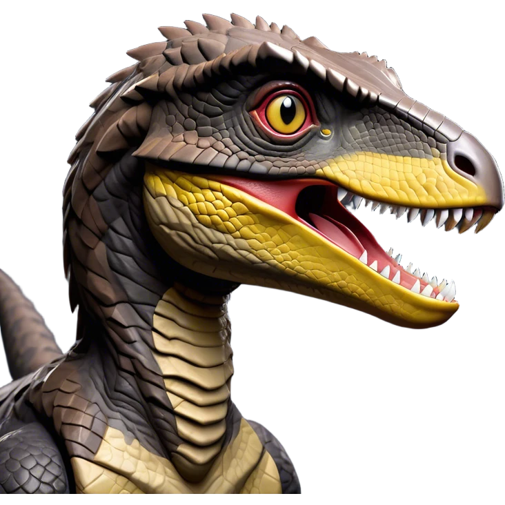 Cinematic Noble jurassic park Velociraptor Portrait Emoji, Poised and menacing, with a sleek, muscular build clad in dark, scaly skin reminiscent of jurassic park Park’s iconic raptor, a sharply curved snout and piercing, intelligent eyes that exude predatory cunning, Simplified yet boldly defined features, highly detailed, glowing with a cool, ominous radiance, high shine, intelligent and relentless, stylized with an air of cinematic prehistoric authority, focused and alert, soft glowing outline, capturing the essence of a watchful and confident jurassic park Velociraptor that appears ready to dash out of the screen with effortless power! emoji