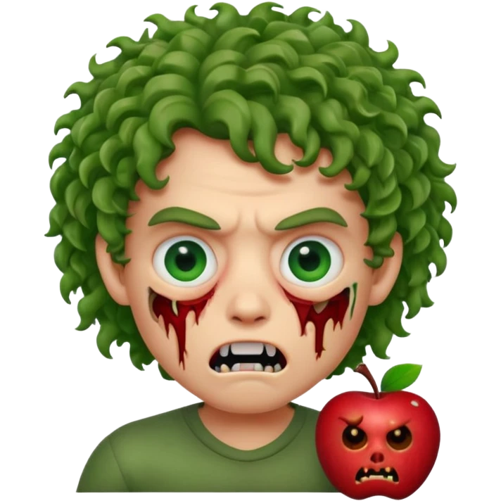 Zombie apple Memoji curly hair boy with growling face with one open and stich under eye  emoji