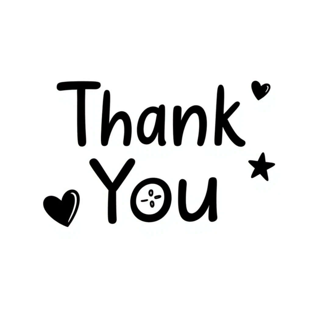 Hand drawn 'Thank You' text with decorative elements emoji
