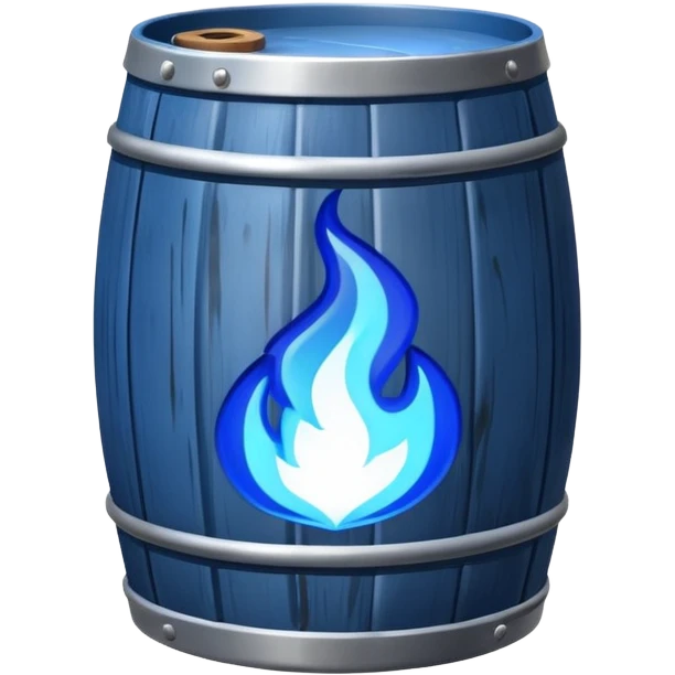 generate a realistic rust-free metal barrel with blue fire on it emoji