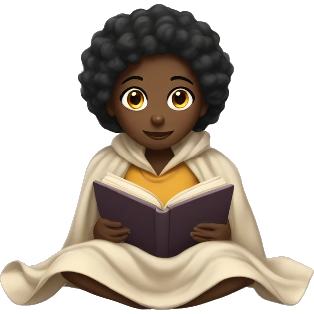 Black girl inside a blanket reading a book emoji
