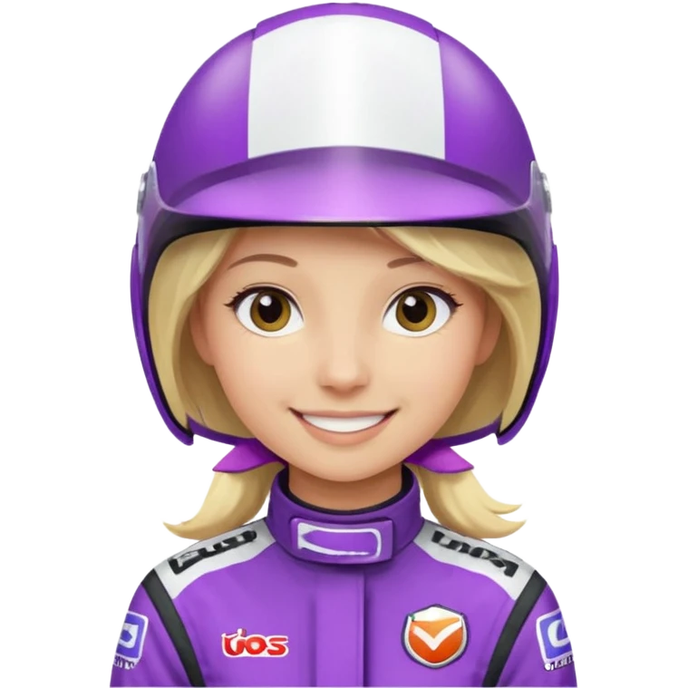 girl blonde, Race Driver purple cloth, white helmet emoji