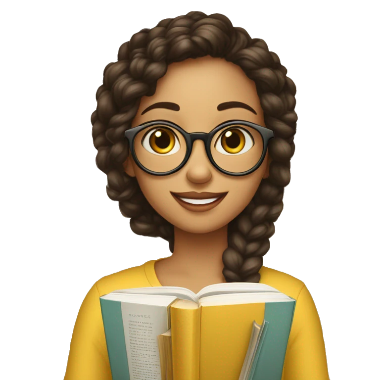 menina de óculos branco lendo um livro de capa amarela emoji