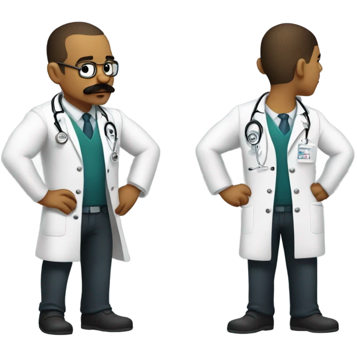 Body builder tattoo mustache doctor inspecting leg emoji