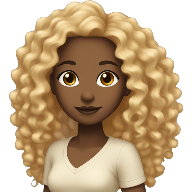 A black girl with caramel Brown and black and little bit blonde curly long hait emoji