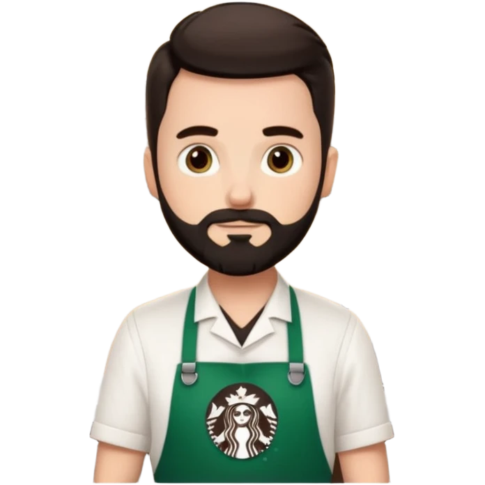 A Starbucks Barista with Black Coffee Master Apron. White Boy has trimmed Beard Black emoji