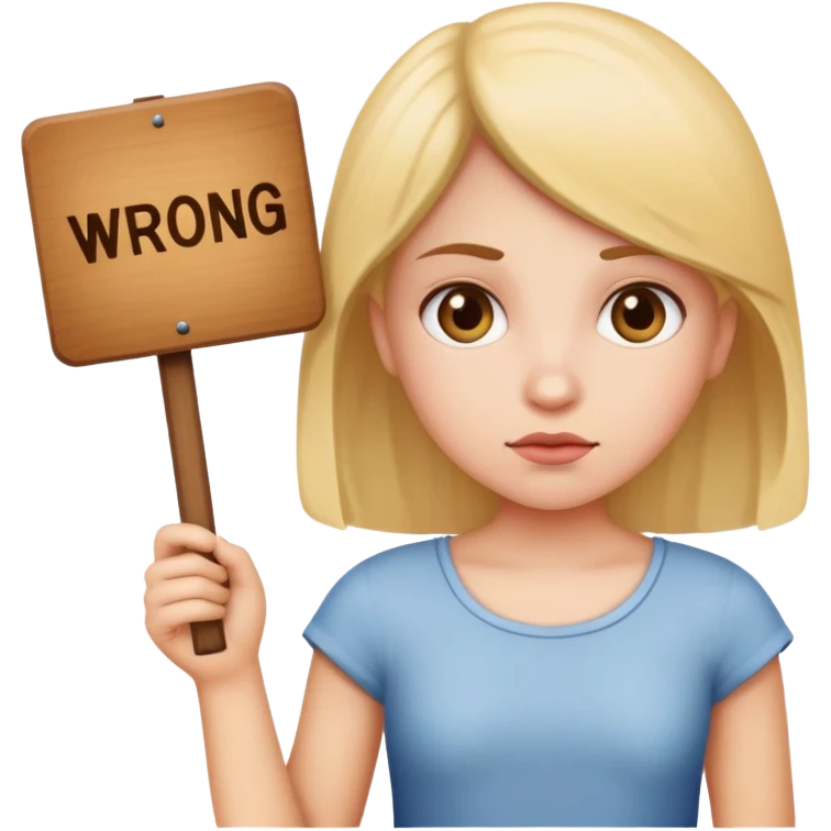 girl holding sign that says wrong emoji