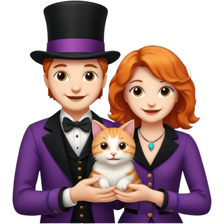 magician couple and their pet cat emoji
