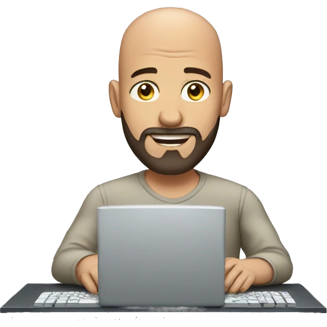 bald man beard, typing on keyboard emoji