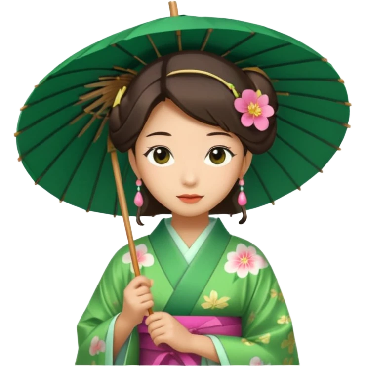 Japanese Princess with paper umbrella, green kimono emoji