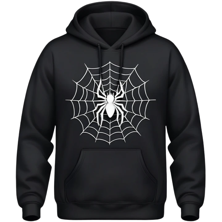 The Black Sp5der Hoodie features a sleek black base with a distinctive central design—a spider web at the center. The entire hoodie remains black, including the web, creating a bold yet subtle look. Notably, there is no spider in the middle, just the web. emoji