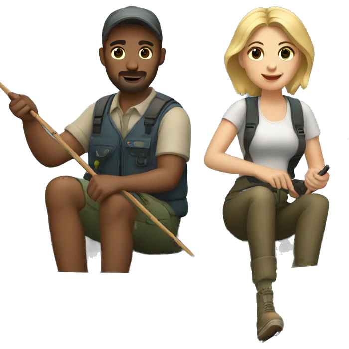 Blonde woman and brown hair man fishing  emoji