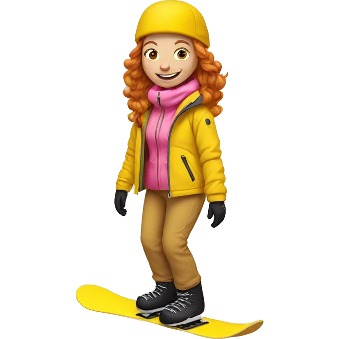 Ginger Girl yellow pants pink jacket riding on snowboard  emoji