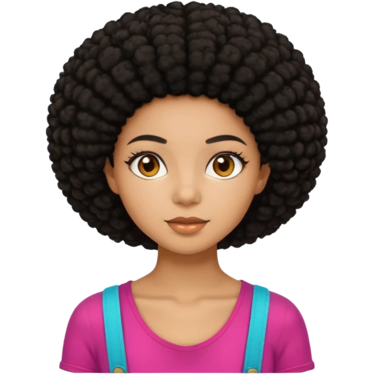 Mixed race emoji girl with brown eyes and black afro hair wearing summer clothes  emoji