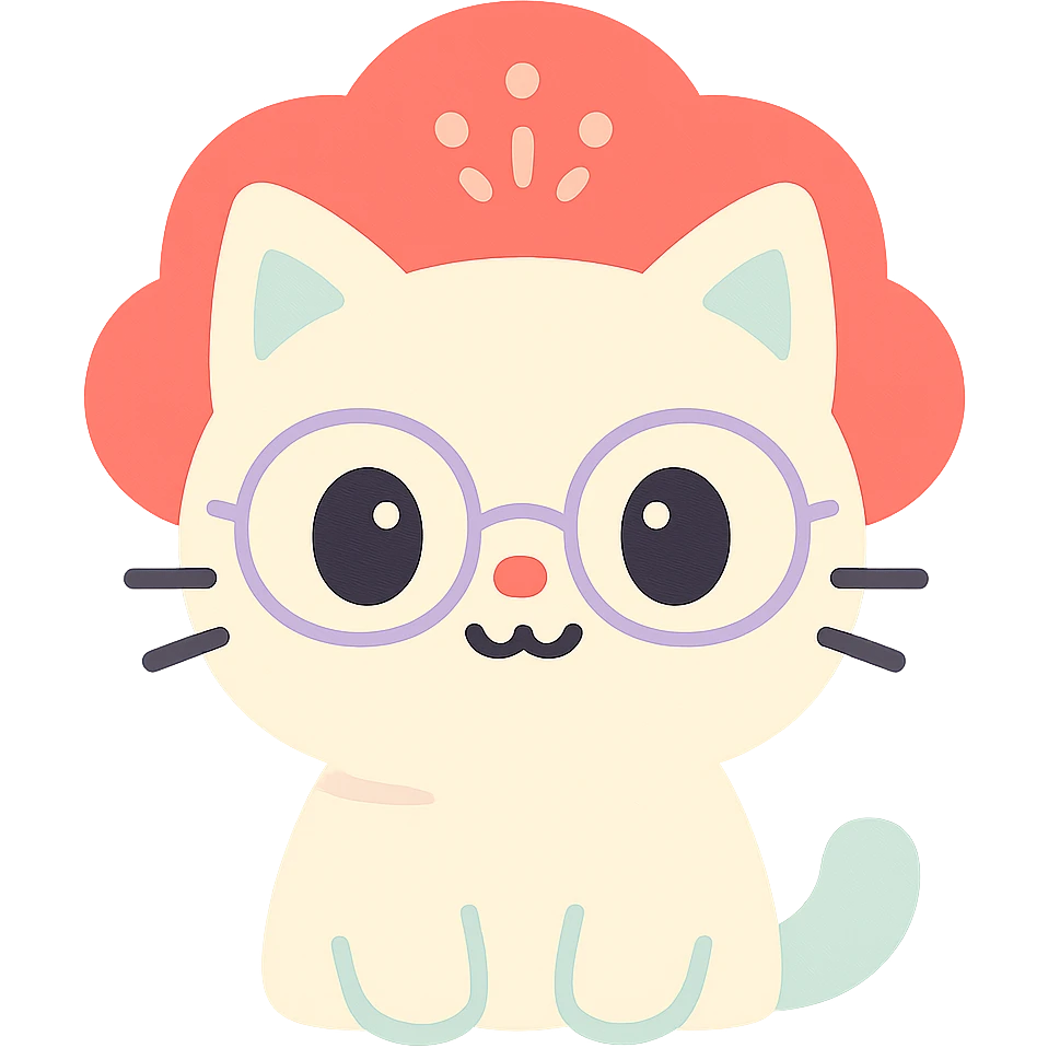 A cat with a red kokoshnik and glasses, cute and charming. emoji