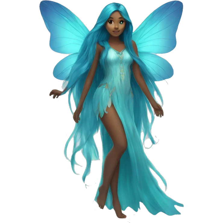 Beautiful, fairy, blue, turqoise, long hair, big wings emoji