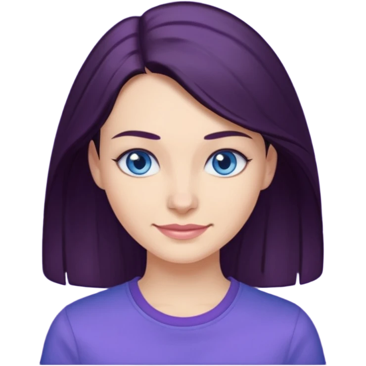 Smirking dark hair woman with blue eyes, wearing purple shirt 

 emoji