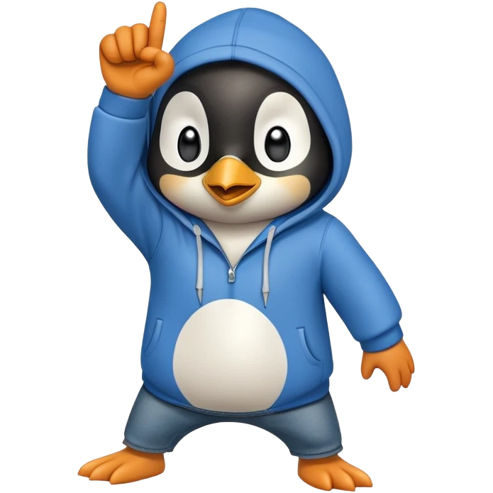 determined anthropomorphised penguin in a hoodie and jeans with fist raised, energetic pose emoji