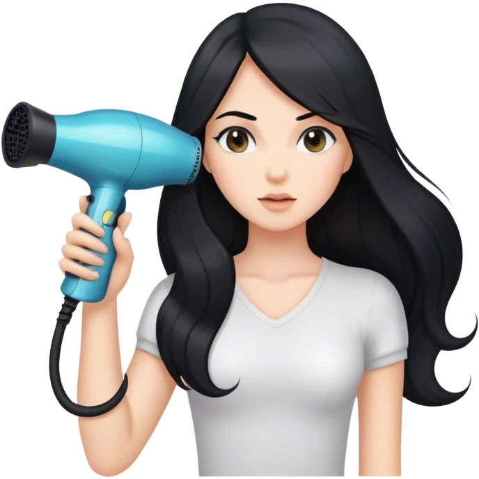 Pretty girl with long black hair holding blow dryer emoji