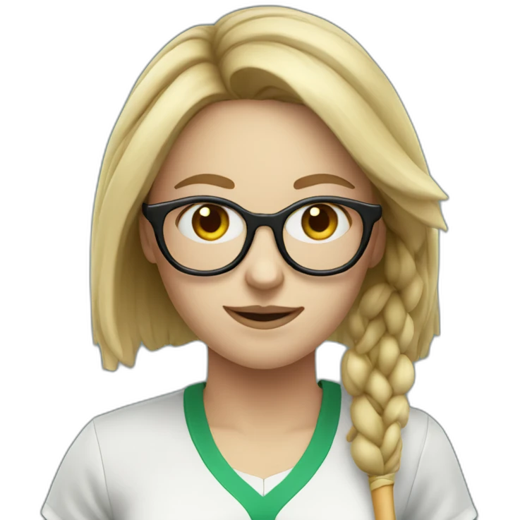 White girl with eyeglasses playing tennis emoji