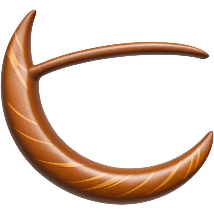 Cinematic Realistic Boomerang Emoji, depicted as a sleek, curved traditional Aboriginal tool rendered with detailed textures and a dynamic sense of motion, symbolizing cultural significance and natural craftsmanship under warm earthy lighting. emoji