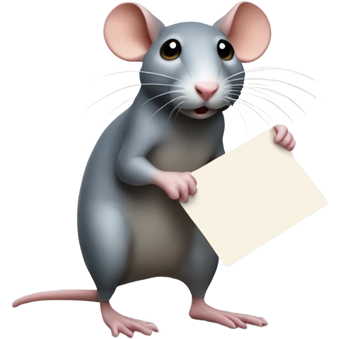 A rat looks to the right, holding a blank sign emoji