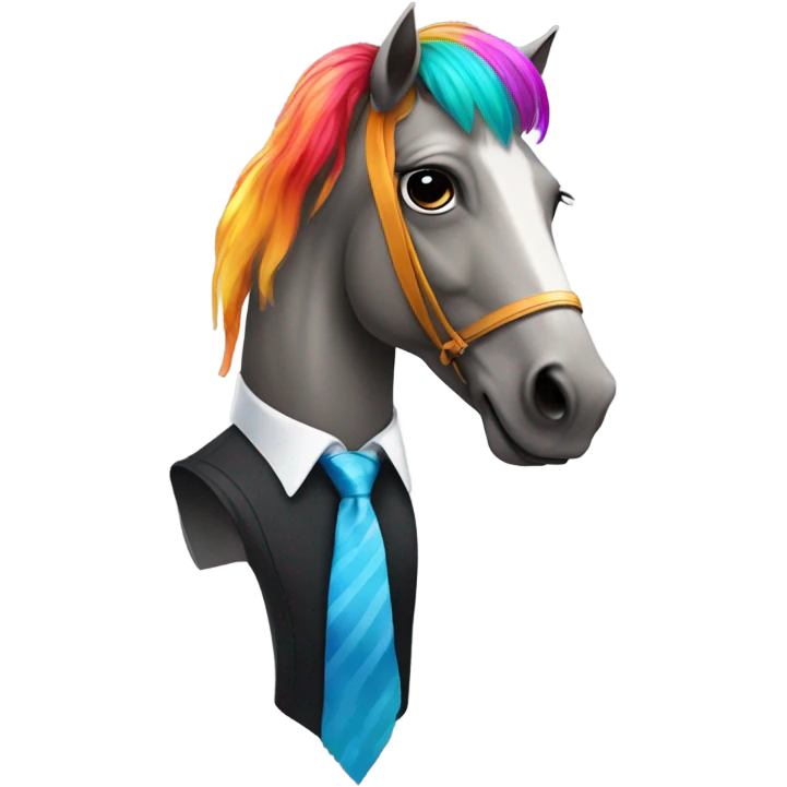 A horse wearing a tie and a wig that is fabulous  emoji
