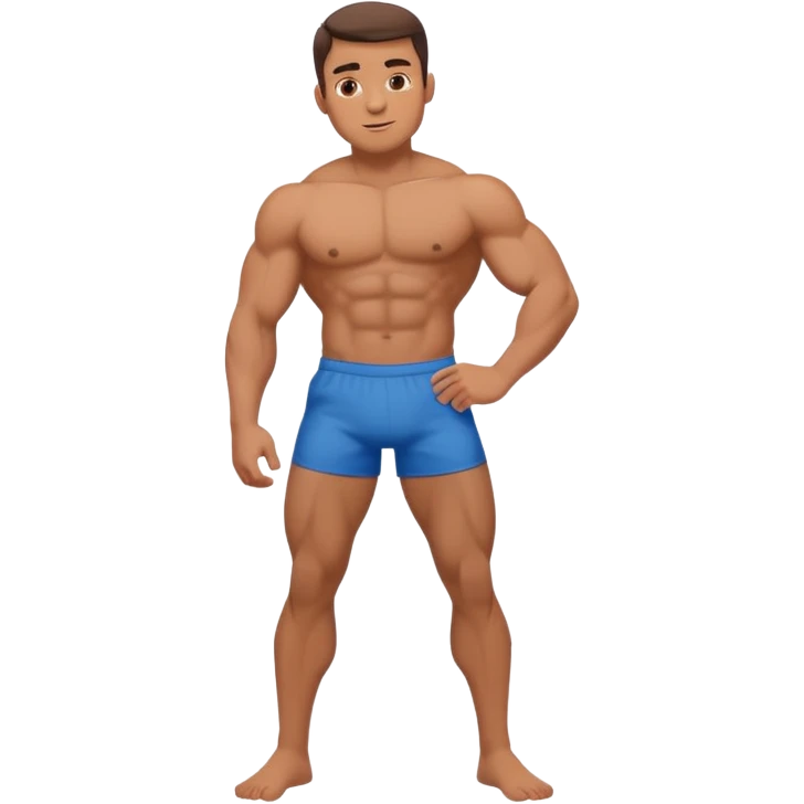 Shirtless buff guy posing but his legs are very small emoji