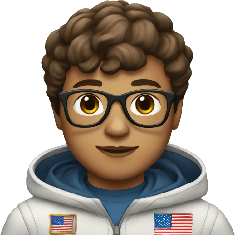 boy with short brown hair, and pilot glasses in a nasa hoodie emoji