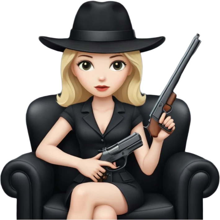 Mafia blondes woman in hat , gun , armchair , black emoji