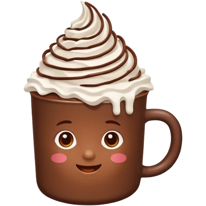 “hot chocolate emoji, whipped cream on top, chocolate shavings, cute, minimal, white background” emoji