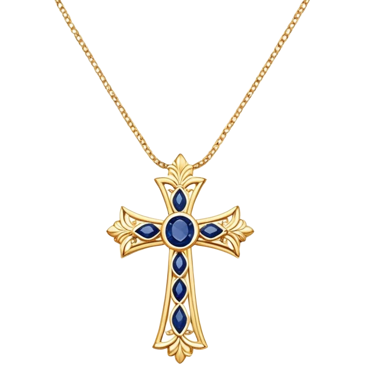 Gold cross necklace with sapphire in middle emoji