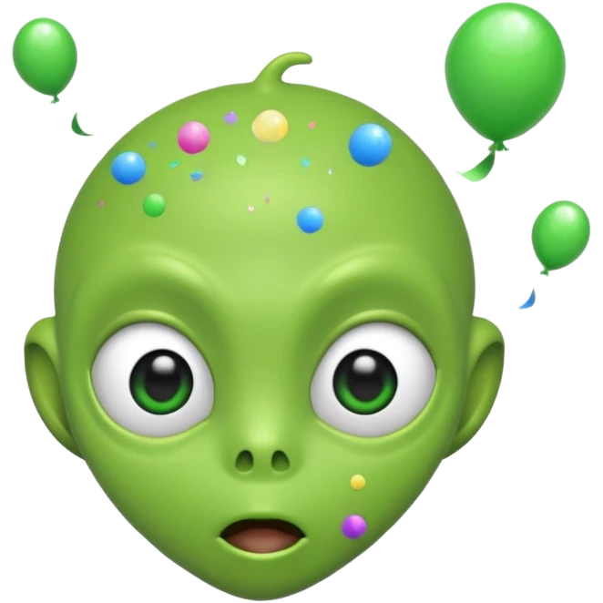 Green Alien no ears blowing confetti emoji