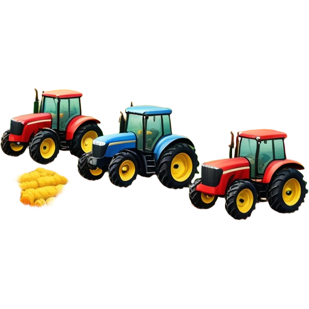 An icon showing tractors in a colorful rural landscape, inspired by Farming Simulator 22. The design features vibrant fields, barns, and crops under a bright sky, with tractors working the land. The peaceful and immersive farming environment is highlighted with a transparent background emoji