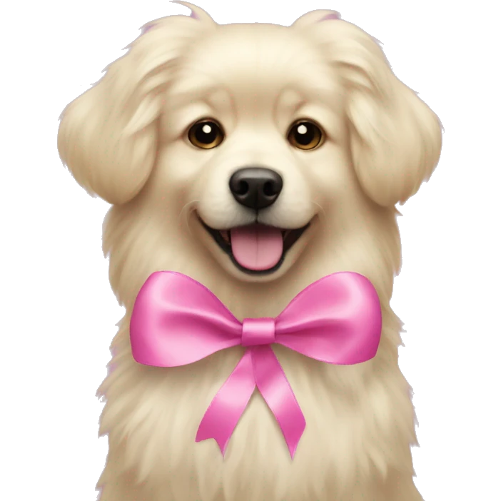 Blonde fluffy dog with pink ribbon emoji