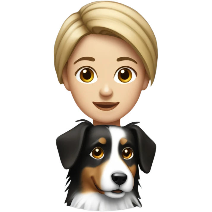 light-broun hair yong woman with a black and white sheltie dog emoji