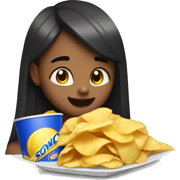 Girl eating chips with sonic emoji