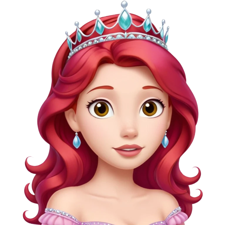 Disney human Ariel with red hair wearing a pink princess dress and tiara emoji