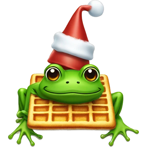 A frog in a holiday hat on a waffle emoji