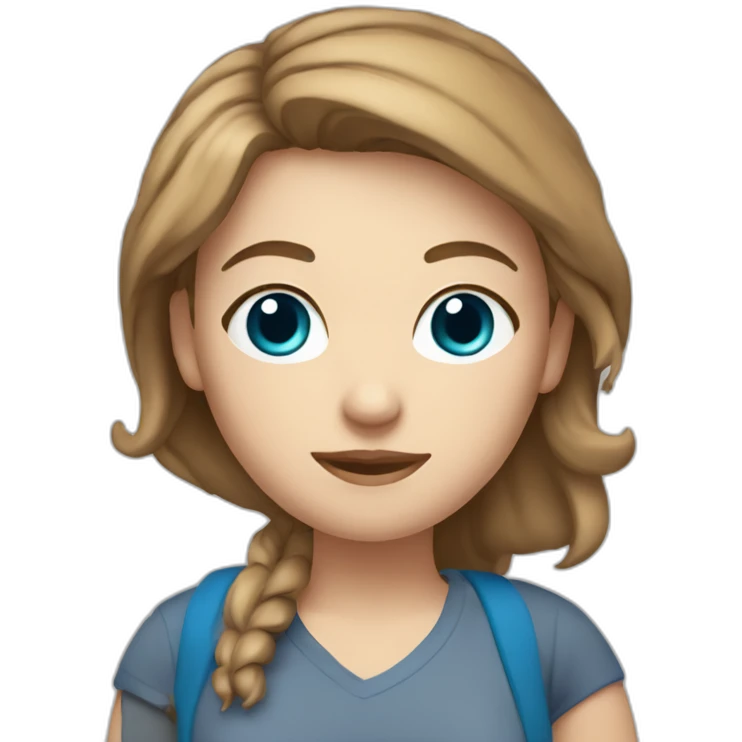 White woman brown hair blue eyes with a T-shirt with the word Farmasi printed emoji