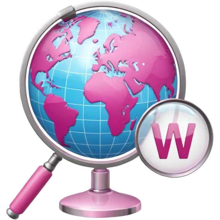 mix light pink dark pink and white girly globe with WWW in big letters under it and a small magnifying glass
It looks like an internet bar icon. emoji