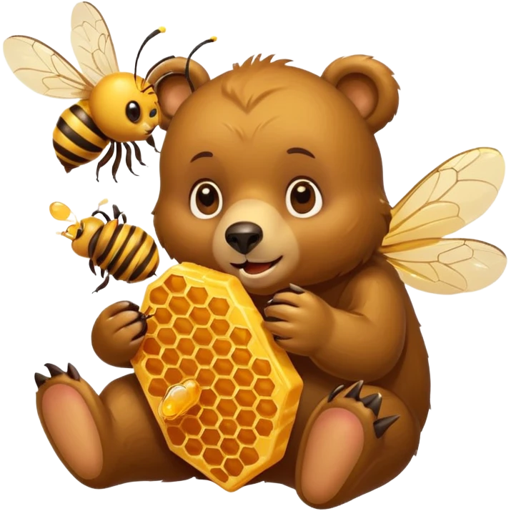 bear eating honeycomb with bees flying around emoji