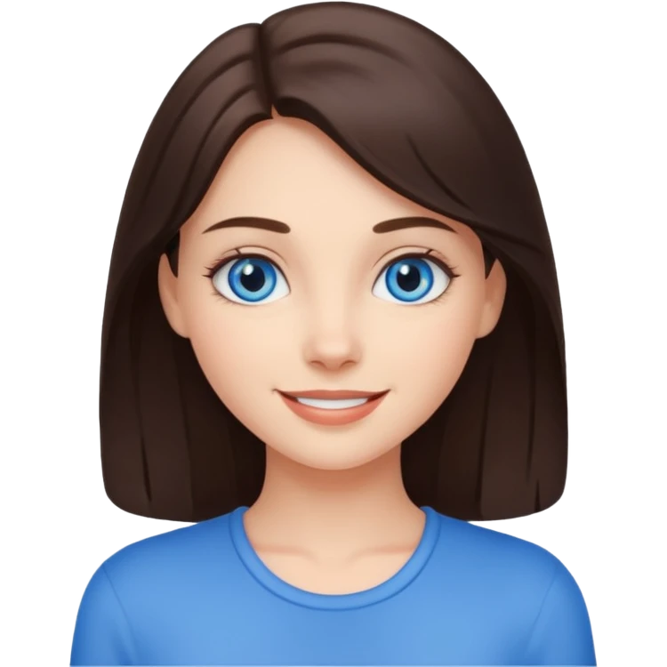charming brunette girl with blue eyes, inviting smile emoji