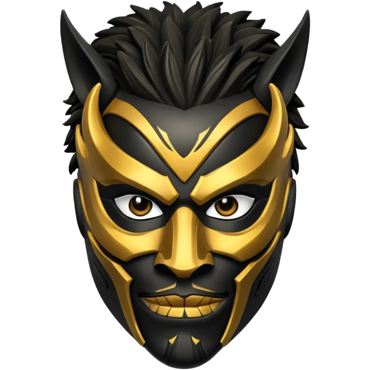 Killmonger mask from Black Panther movie, detailed, fierce, gold and black emoji