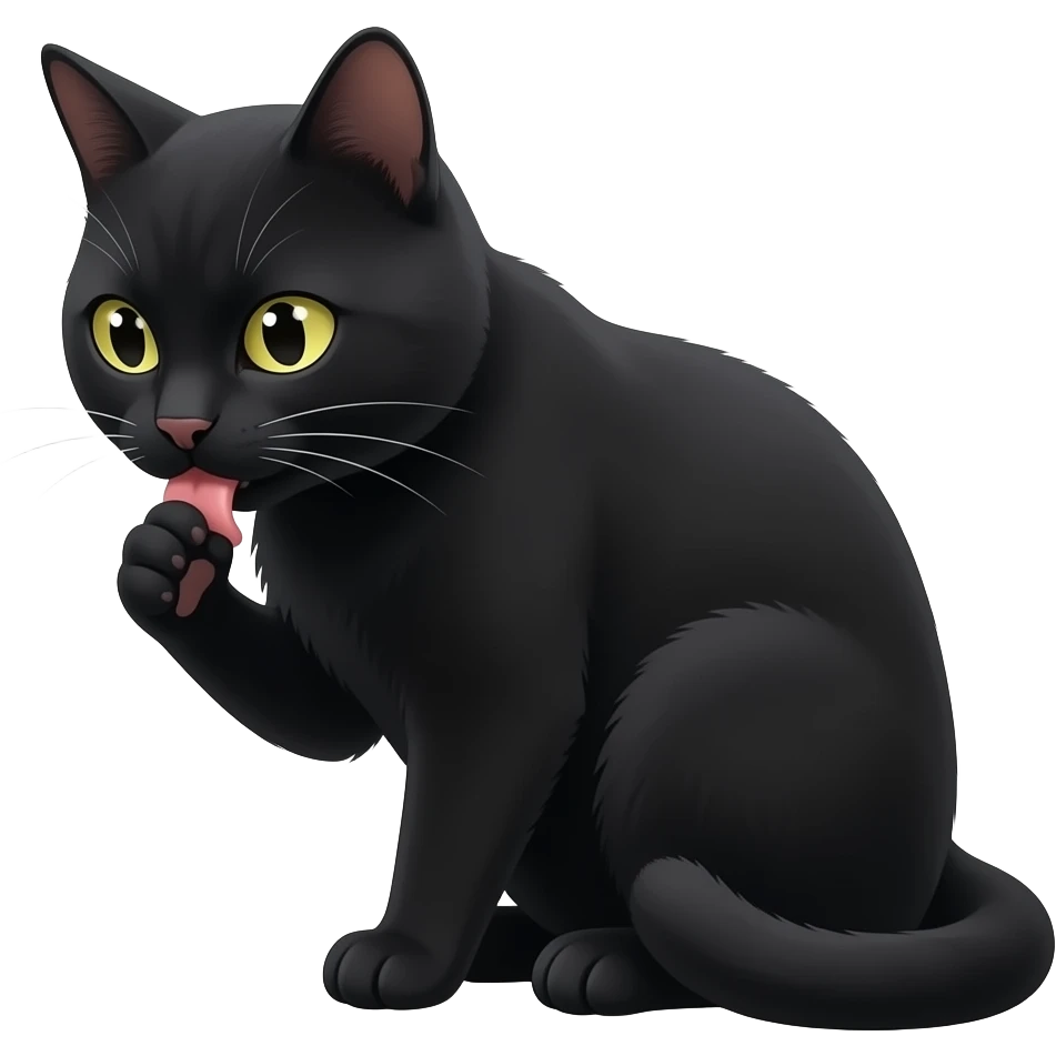 black cat licking it's paw sitting emoji