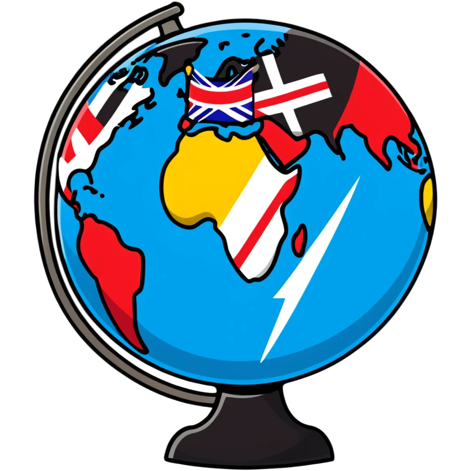 A colorful globe with various country flags surrounding it emoji