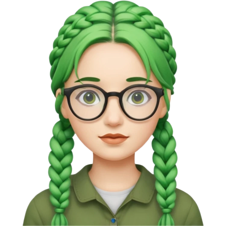 woman with green hairs, braids and  rectangle spectacle, big visible braids and unique face shape emoji