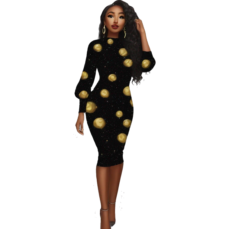 Girl in a black Glitter Print Lantern Sleeve Bodycon Dress emoji